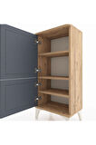 Arges Komodin 3 Raflı 2 Kapaklı 44x30x96 Çam-Antrasit