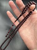 Sıkma Kehribar Tesbih Bordo 6x6mm Küre Model 99 Tane Sistem Püskül 40cm S10200.270124