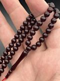 Sıkma Kehribar Tesbih Bordo 6x6mm Küre Model 99 Tane Sistem Püskül 40cm S10200.270124