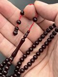 Sıkma Kehribar Tesbih Bordo 6x6mm Küre Model 99 Tane Sistem Püskül 40cm S10200.270124