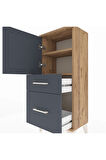 Arges Komodin 2 Raflı 2 Çekmeceli Tek Kapaklı 44x30x106 Çam-Antrasit