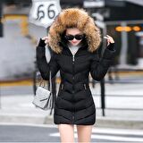 Barbora Kışlık Eldivenli Kapüşonu Kürklü Kadın Şişme Mont bt121siyah