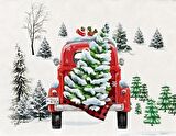 Kırmızı Truck ve Çamlar Desenli Amerikan Servisi Dikdörtgen 35 x 50 cm