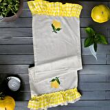 Limon Nakışlı, Fırfırlı, Buldan Keten Runner & Ranır