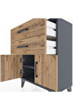 Arges Komodin 2 Raflı 2 Kapaklı 60x30x80 Antrasit-Çam