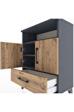 Arges Komodin 2 Raflı 2 Kapaklı 60x30x80 Antrasit-Çam