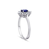 0.15 Karat Baget Taşlı Pırlantalı Safir Yüzük