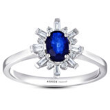 0.15 Karat Baget Taşlı Pırlantalı Safir Yüzük