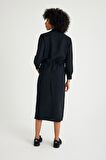 Barbora Keten Günlük Rahat Beli Bağcık Detaylı Uzun Kol Elbise LN07SİYAH8