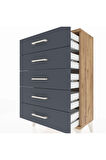 Arges Komodin 5 Çekmeceli 60x30x96 Çam-Antrasit