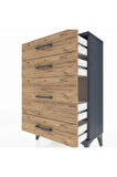 Arges Komodin 4 Çekmeceli 60x30x96 Antrasit-Çam