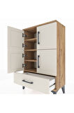 Arges Komodin 4 Raflı Tek Çekmeceli 4 Kapaklı 60x30x96 Çam-Aytaşı