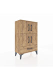 Arges Komodin 4 Raflı Tek Çekmeceli 4 Kapaklı 60x30x96 Çam-Çam