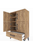 Arges Komodin 4 Raflı Tek Çekmeceli 4 Kapaklı 60x30x96 Çam-Çam