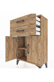 Arges Komodin Tek Raflı 2 Çekmeceli 2 Kapaklı 60x30x96 Çam-Çam