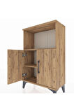 Arges Komodin 2 Raflı 2 Kapaklı 60x30x96 Çam-Çam