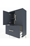 Arges Komodin 2 Raflı Tek Çekmeceli 2 Kapaklı 60x30x96 Antrasit-Antrasit