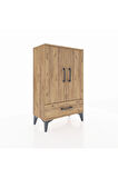 Arges Komodin 2 Raflı Tek Çekmeceli 2 Kapaklı 60x30x96 Çam-Çam