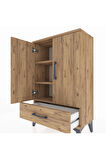 Arges Komodin 2 Raflı Tek Çekmeceli 2 Kapaklı 60x30x96 Çam-Çam