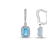 Mavi Topaz Taşlı Pırlanta Küpe