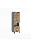 Arges Dolap Tek Raflı 4 Çekmeceli 44x30x134 Antrasit-Çam