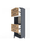 Arges Dolap Tek Raflı 4 Çekmeceli 44x30x134 Antrasit-Çam