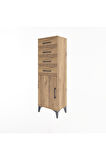 Arges Dolap Tek Raflı 4 Çekmeceli Tek Kapaklı 44x30x134 Çam-Çam