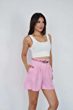 Kadın Pembe Kemerli Şort