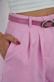 Kadın Pembe Kemerli Şort