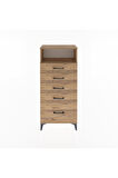 Arges Dolap Tek Raflı 5 Çekmeceli 60x30x134 Çam-Çam