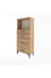 Arges Dolap Tek Raflı 4 Çekmeceli 60x30x134 Çam-Çam