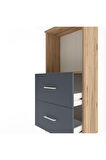 Arges Dolap Tek Raflı 2 Çekmeceli 60x30x134 Çam-Antrasit