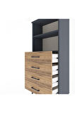 Arges Dolap 2 Raflı 4 Çekmeceli 60x30x134 Antrasit-Çam