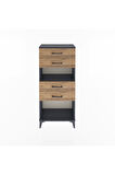 Arges Dolap Tek Raflı 4 Çekmeceli 60x30x134 Antrasit-Çam