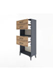 Arges Dolap Tek Raflı 4 Çekmeceli 60x30x134 Antrasit-Çam