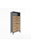 Arges Dolap Tek Raflı 5 Çekmeceli 60x30x134 Antrasit-Çam