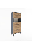 Arges Dolap Tek Raflı 4 Çekmeceli 60x30x134 Antrasit-Çam