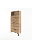 Arges Dolap Tek Raflı 4 Çekmeceli 60x30x134 Çam-Çam