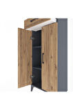 Arges Dolap 2 Raflı Tek Çekmeceli 2 Kapaklı 60x30x134 Antrasit-Çam