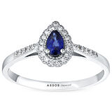 0.11 Karat Pırlanta Safir Taşlı Yüzük