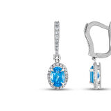 0.30 Karat Mavi Topaz Taşlı Pırlanta Küpe