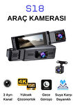Wearfitpro S18 4K 1080P Monitörlü Ses Kayıtlı Gece Görüşlü 3 Kanal  Araç  İç Dış Kamera