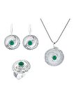El Işi Yuvarlak Motifli Yeşim Taşlı Üçlü Telkari Set