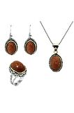 Oval Motifli Otantik Üçlü Gümüş Set