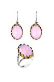 Pembe Kuvars Taşlı Oval Otantik Ikili Set