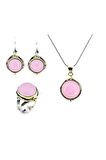 925 Ayar Pembe Kuvars Taşlı Otantik Gümüş Üçlü Set