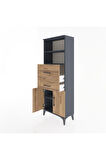 Arges Dolap 3 Raflı 2 Çekmeceli 2 Kapaklı 60x30x163 Antrasit-Çam