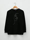 Bisiklet Yaka Baskılı Uzun Kollu Kadın Sweatshirt