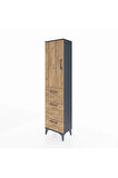 Arges Dolap 3 Raflı 3 Çekmeceli Tek Kapaklı 44x30x182 Antrasit-Çam