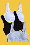 Kadın Düz Beyaz-Siyah-Gri Kalın Askılı Çıkarılabilir Pedli Büstiyer Yarım Atlet 3 Adet